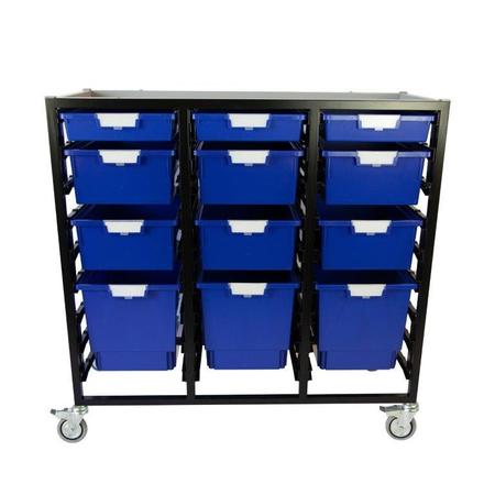 STORSYSTEM Commercial Grade Mobile Bin Storage Cart with 12 Blue High Impact Polystyrene Bins/Trays CE2103DG-3S6D3QPB